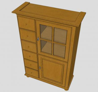 棕色大型餐边柜SU模型下载_sketchup草图大师SKP模型