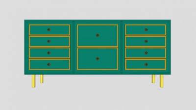 墨绿色餐具柜SU模型下载_sketchup草图大师SKP模型