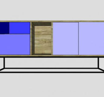 蓝色小型餐边柜SU模型下载_sketchup草图大师SKP模型