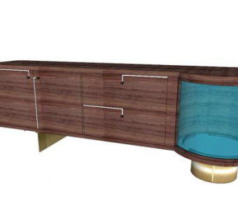 实木棕色餐边柜SU模型下载_sketchup草图大师SKP模型