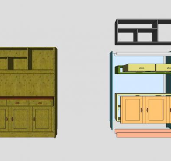 绿色客厅餐边柜SU模型下载_sketchup草图大师SKP模型
