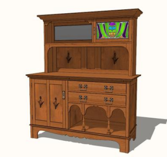中式橡木餐具柜SU模型下载_sketchup草图大师SKP模型