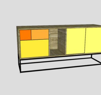 黄色的餐边柜SU模型下载_sketchup草图大师SKP模型