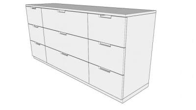 白色9个抽屉简约抽屉柜SU模型下载_sketchup草图大师SKP模型