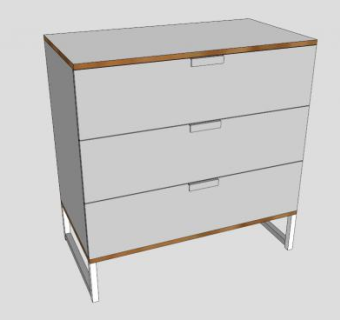 白色3个抽屉柜SU模型下载_sketchup草图大师SKP模型