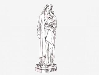 圣母与子雕像雕塑SU模型下载_sketchup草图大师SKP模型