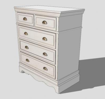 白色木质5个抽屉梳妆台SU模型下载_sketchup草图大师SKP模型