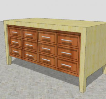 琥珀色枫木抽屉柜SU模型下载_sketchup草图大师SKP模型