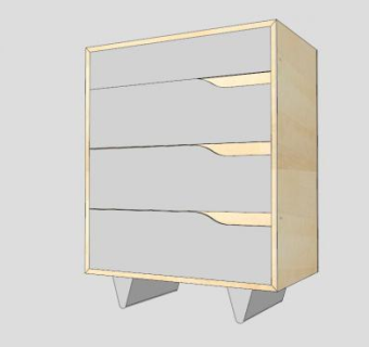 现代4个抽屉柜SU模型下载_sketchup草图大师SKP模型