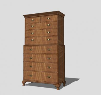 硬木9抽屉梳妆台SU模型下载_sketchup草图大师SKP模型