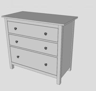 白色简约3个抽屉柜SU模型下载_sketchup草图大师SKP模型