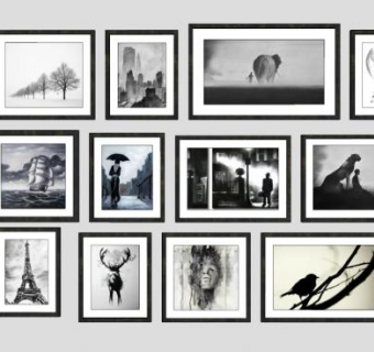 黑白墙框挂画SU模型下载_sketchup草图大师SKP模型