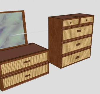 女士与镜子和五斗柜梳妆台SU模型下载_sketchup草图大师SKP模型