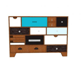 精致的彩色组合柜SU模型下载_sketchup草图大师SKP模型