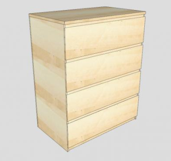 四斗抽屉柜桦木SU模型下载_sketchup草图大师SKP模型