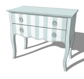 蓝白条纹木制梳妆台SU模型下载_sketchup草图大师SKP模型