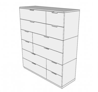 白色12个抽屉的柜子SU模型下载_sketchup草图大师SKP模型