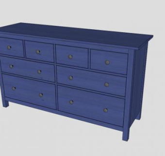 蓝色8个抽屉柜SU模型下载_sketchup草图大师SKP模型