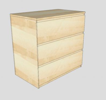 三斗抽屉柜桦木SU模型下载_sketchup草图大师SKP模型