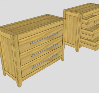 3个抽屉实木斗柜SU模型下载_sketchup草图大师SKP模型