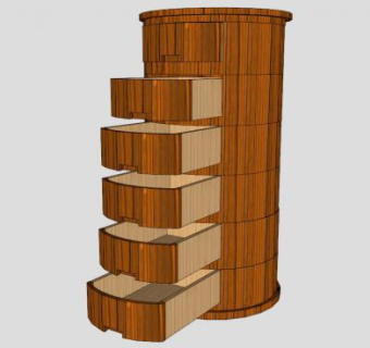 圆形现代抽屉柜SU模型下载_sketchup草图大师SKP模型
