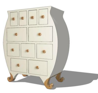 象牙巴洛克风格五斗橱SU模型下载_sketchup草图大师SKP模型