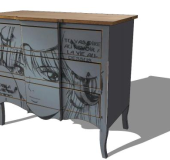 灰色的木制梳妆台SU模型下载_sketchup草图大师SKP模型