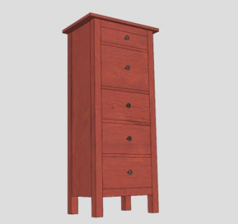 红色5个抽屉斗柜SU模型下载_sketchup草图大师SKP模型