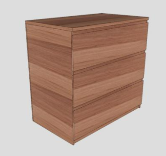 橡木3个抽屉斗柜SU模型下载_sketchup草图大师SKP模型