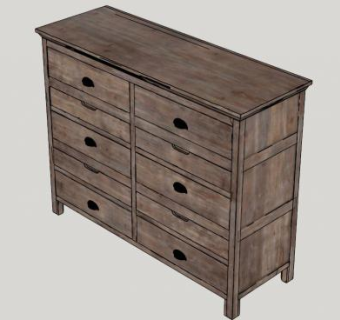 拉塔仿古木6抽屉柜SU模型下载_sketchup草图大师SKP模型