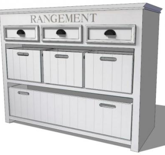 白色木制新港梳妆台SU模型下载_sketchup草图大师SKP模型