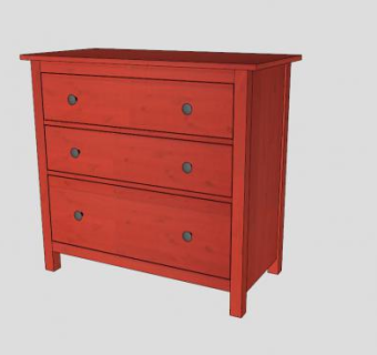 红色3个抽屉柜SU模型下载_sketchup草图大师SKP模型