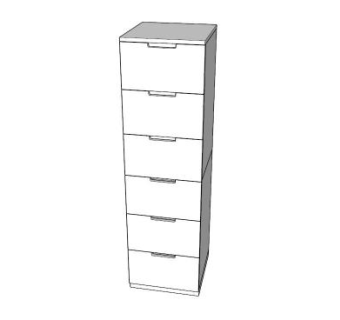 白色现代6个抽屉柜SU模型下载_sketchup草图大师SKP模型