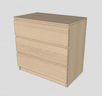 白色橡木3个抽屉柜SU模型下载_sketchup草图大师SKP模型