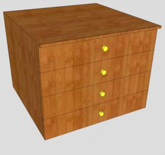 4个抽屉实木斗柜SU模型下载_sketchup草图大师SKP模型