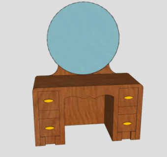 有镜子的四个抽屉梳妆台SU模型下载_sketchup草图大师SKP模型