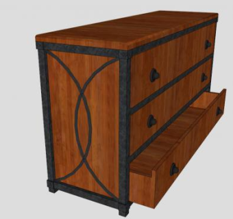 实木中式抽屉柜SU模型下载_sketchup草图大师SKP模型