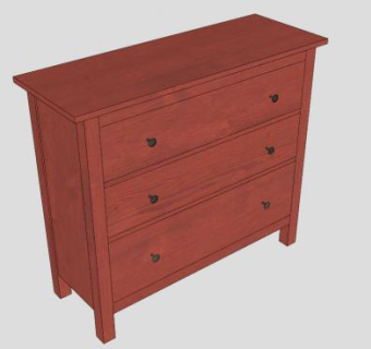 红色3个抽屉柜子SU模型下载_sketchup草图大师SKP模型