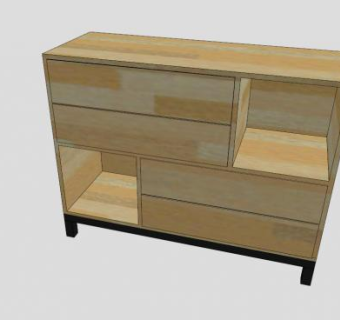 4个抽屉2个隔间柜子SU模型下载_sketchup草图大师SKP模型