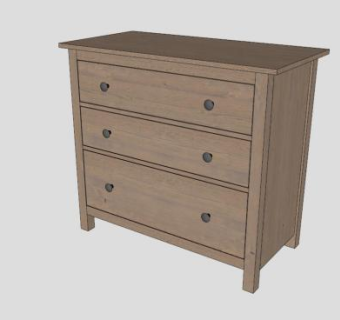 灰棕色3个抽屉柜子SU模型下载_sketchup草图大师SKP模型