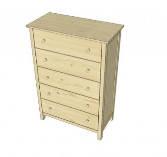 黄色5个大抽屉柜SU模型下载_sketchup草图大师SKP模型