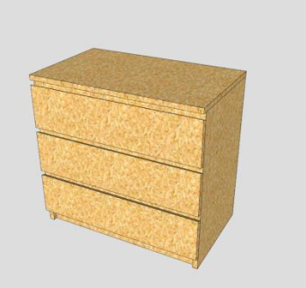 宜家黄色3抽屉柜SU模型下载_sketchup草图大师SKP模型