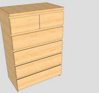 桦木现代6个抽屉柜SU模型下载_sketchup草图大师SKP模型