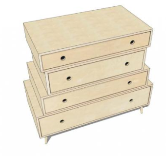 明亮木材抽屉柜SU模型下载_sketchup草图大师SKP模型