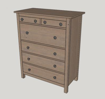 灰褐色6个抽屉柜SU模型下载_sketchup草图大师SKP模型