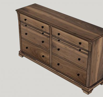 核桃木梳妆台SU模型下载_sketchup草图大师SKP模型