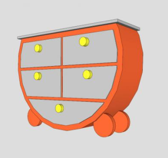 孩子桔色五斗橱SU模型下载_sketchup草图大师SKP模型
