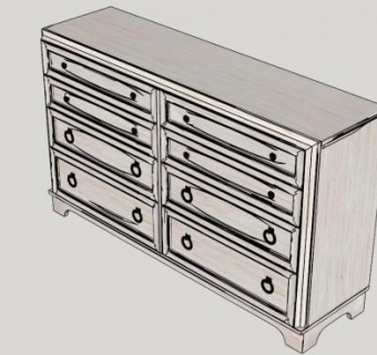 8个抽屉中性梳妆台SU模型下载_sketchup草图大师SKP模型