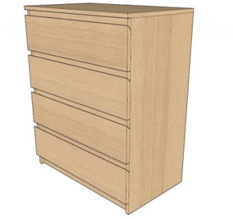 4抽屉橡木白色SU模型下载_sketchup草图大师SKP模型