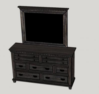 黑色带镜子的抽屉梳妆台SU模型下载_sketchup草图大师SKP模型